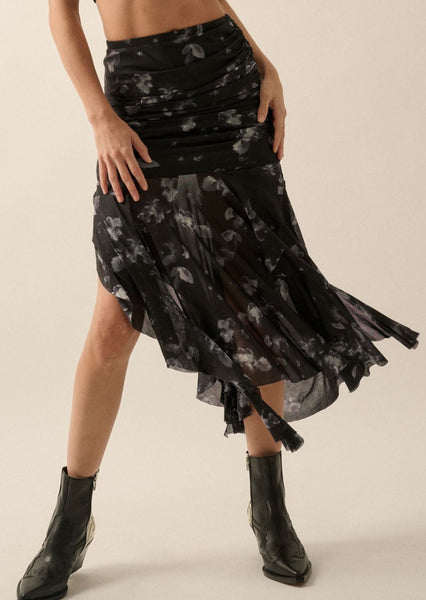 Blooming Shadows Midi Skirt