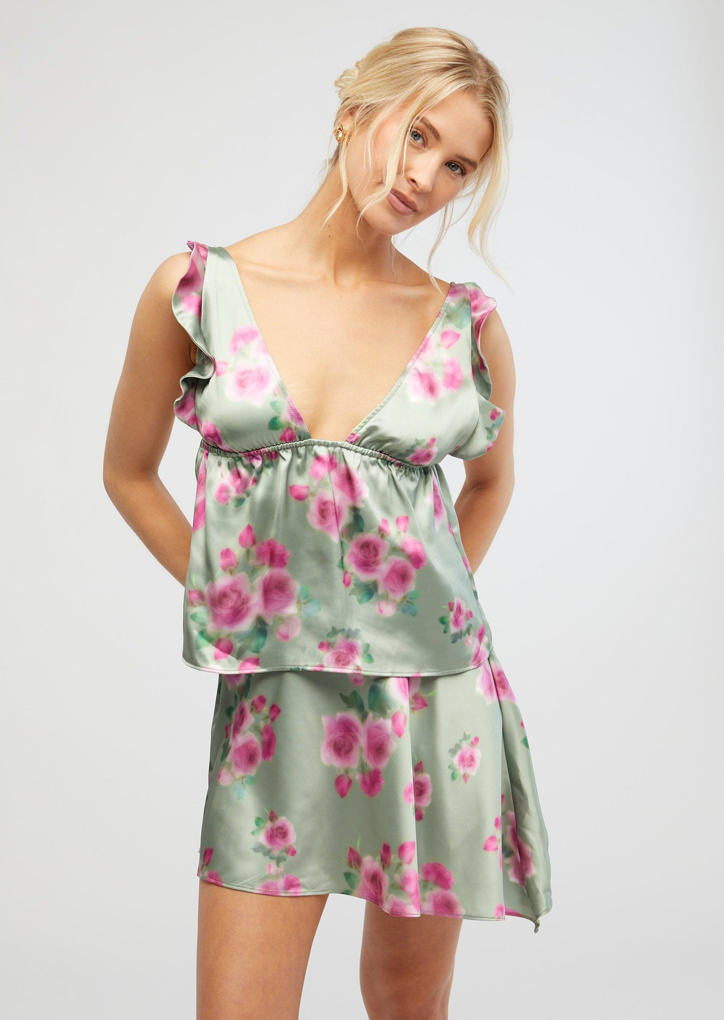 Sage Ruffle Silky Top