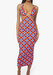 Cowl Back Mosaic Maxi Dress